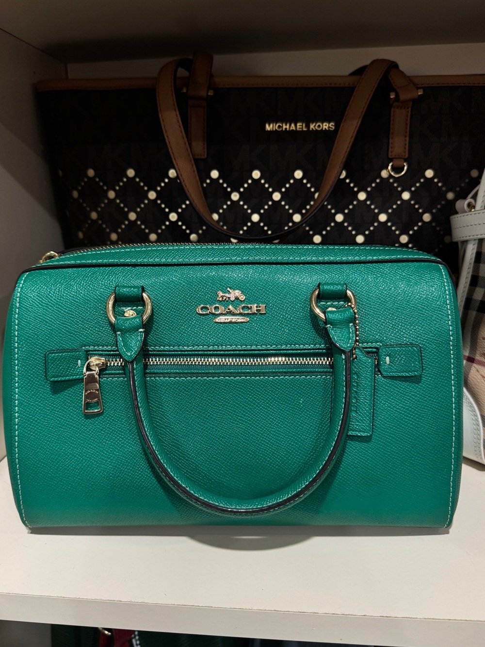 Coach Rowan Satchel Emerald Green Pebbled Leather Bag Purse